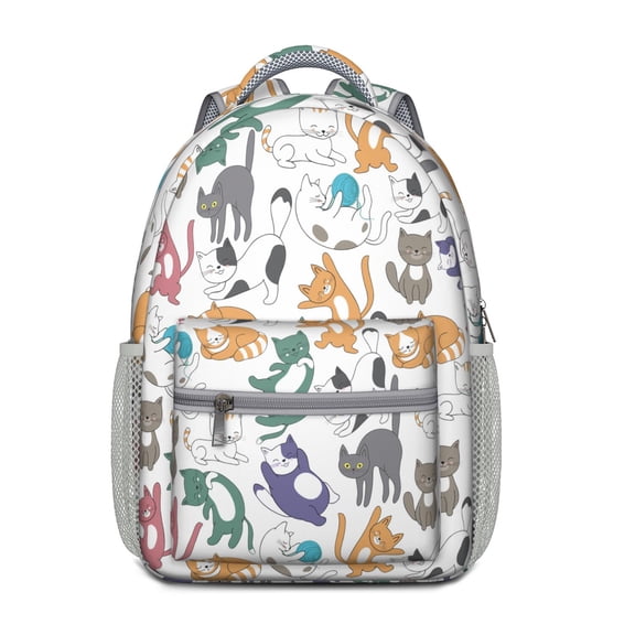 Cute Cat Print School Backpack – Funny Pet Lovers Pattern with Cartoon Paw and Cat Lover Gift Design