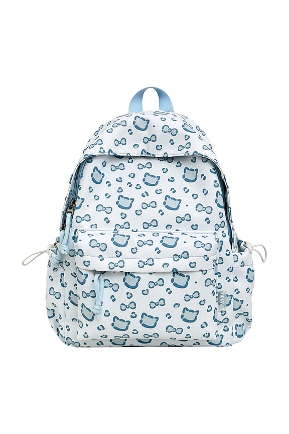 Cute Cat Print School Backpack with Pendant, Aesthetic Backpack with Drawstring Side Pockets, Waterproof Mini Bag for College Work Travel (Blue)