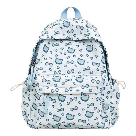 Cute Cat Print School Backpack with Pendant, Aesthetic Backpack with Drawstring Side Pockets, Waterproof Mini Bag for College Work Travel (Blue)
