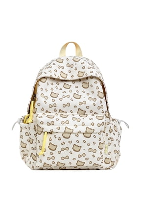 Cute Cat Print School Backpack with Pendant, Aesthetic Backpack with Drawstring Side Pockets, Waterproof Mini Bag for College Work Travel (Yellow)
