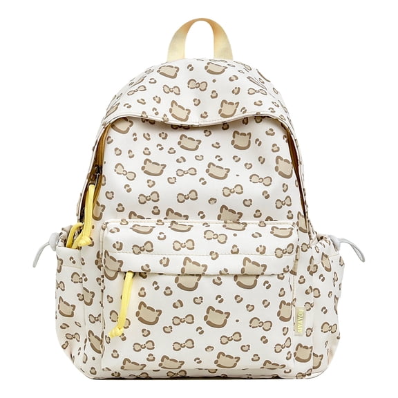 Cute Cat Print School Backpack with Pendant, Aesthetic Backpack with Drawstring Side Pockets, Waterproof Mini Bag for College Work Travel (Yellow)