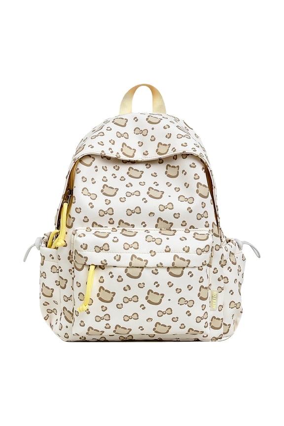 Cute Cat Print School Backpack with Pendant, Aesthetic Backpack with Drawstring Side Pockets, Waterproof Mini Bag for College Work Travel (Yellow)