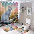 thumbnail image 1 of Cute Cat Print Shower Curtain 4-Piece Bathroom Decor Set, Includes Large 72" x 72" Shower Curtain, Toilet Cover Mat, U-Shaped Mat, Non-Slip Floor Mat, 1 of 7