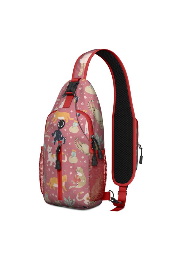 Cute Cat Print Sling Backpack, Lightweight Crossbody Daypack with Adorable Paw Pattern, Funny Cat Lover Gift Design, Anti-theft Travel Bag for Pet Lovers, Commuting, Outdoor, Gym