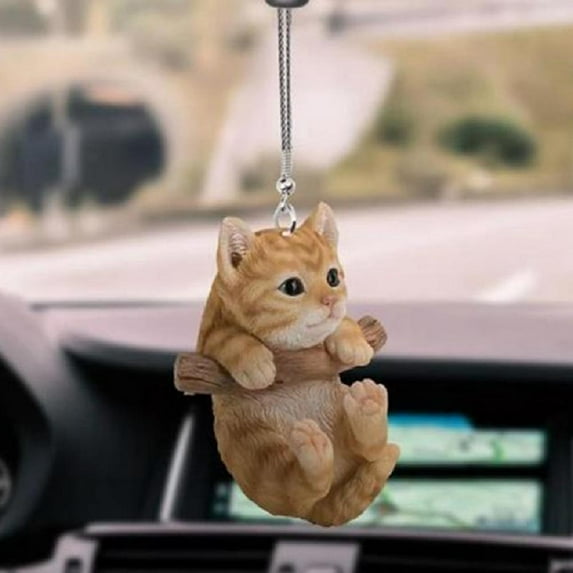 Cute Cat Puppy Car Hanging Ornament Kitten Dog Simulation Model Creative Car Interior Decor Animal Acrylic Pendant Kids Toy Gift