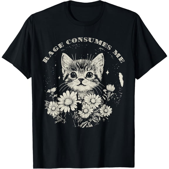 Cute Cat Rage Consumes Me Funny Sarcastic Kitten Flower Womens T-Shirt
