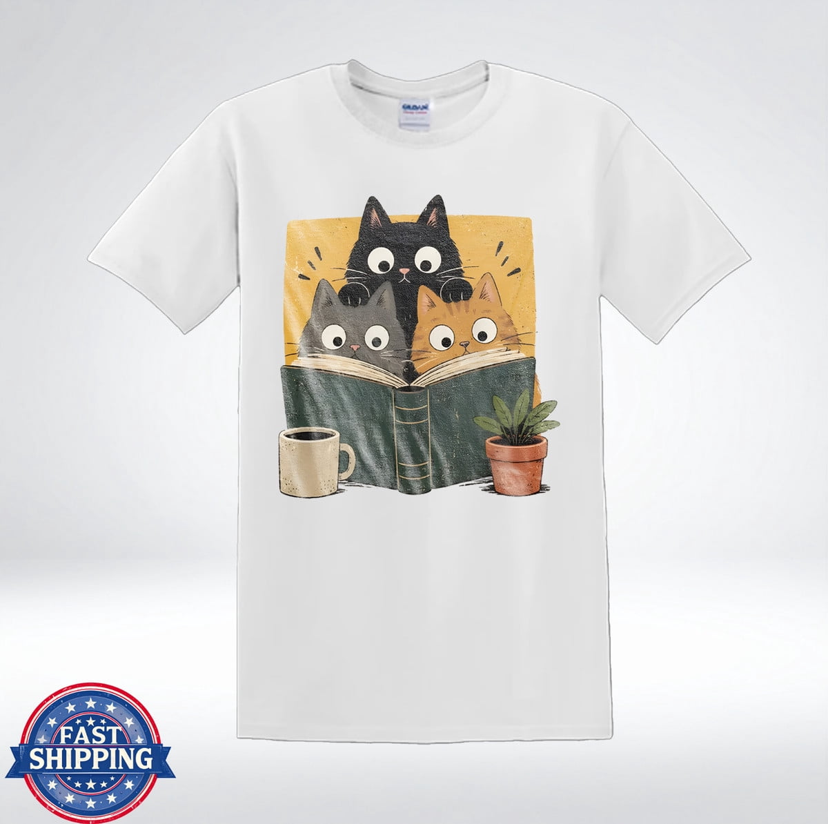 Cute Cat Reading Book Cozy Bookworm Coffee T-Shirt - Walmart.com
