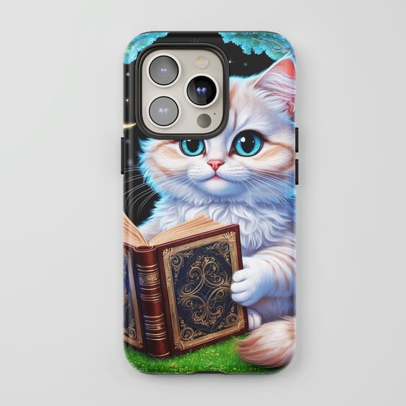 Cute Cat Reading Book For All iPhone Series Protective Phone Case Fantasy Night Multi-Color