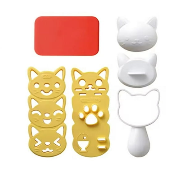 Cute Cat Rice Ball Mold for Kids DIY Sushi Onigiri Shaper with Nori Seaweed Cutter, Bento Box Lunch Tool for Fun Food Decoration TIKA