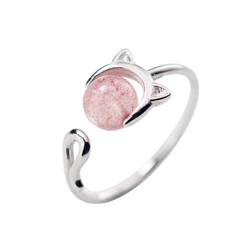Womens Cute Cat Ring Korean Copper Ring Gold Plated with Artificial Gem ...