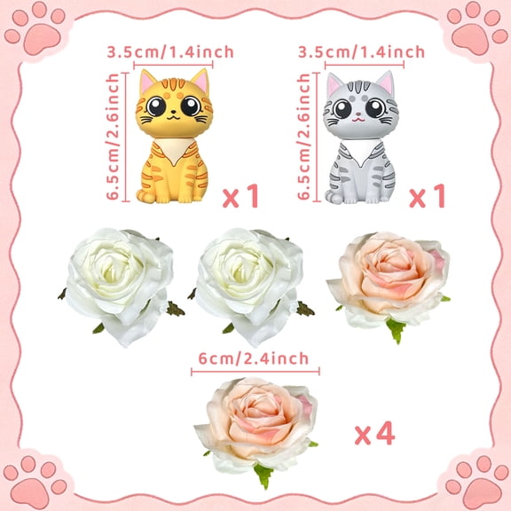 Cute Cat & Rose Cake Topper Set - Meow Theme Birthday Party Decorations for Cute & Romantic Vibe