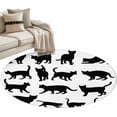 Cute Cat Round Area Rug 4ft Black Cat Cartoon Animal White Background ...