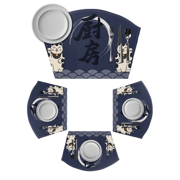 Cute Cat Round Table Placemats Set of 2 Wedge Placemats, Navy Blue ...