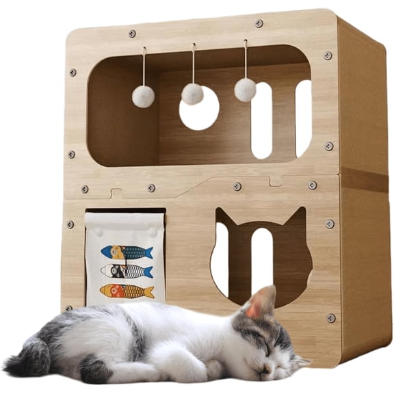 Cute Cat Scratcher House Double Layer Scratch-Resistant Cat Condo Large Space with Cat Cardboard Easy to Assemble Cat Bed Cave for Indoor Cats 18” x 11” x 20” (Double Layer)