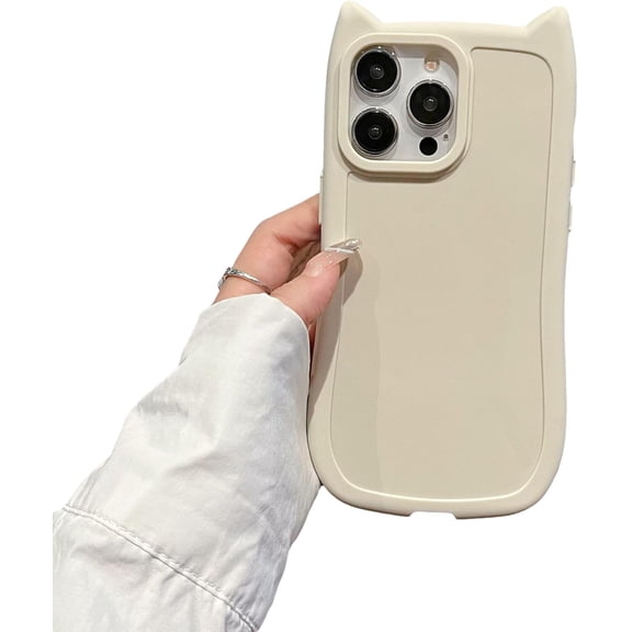 Cute Cat Shape Ear Phone Case for iPhone (White,iPhone 15)
