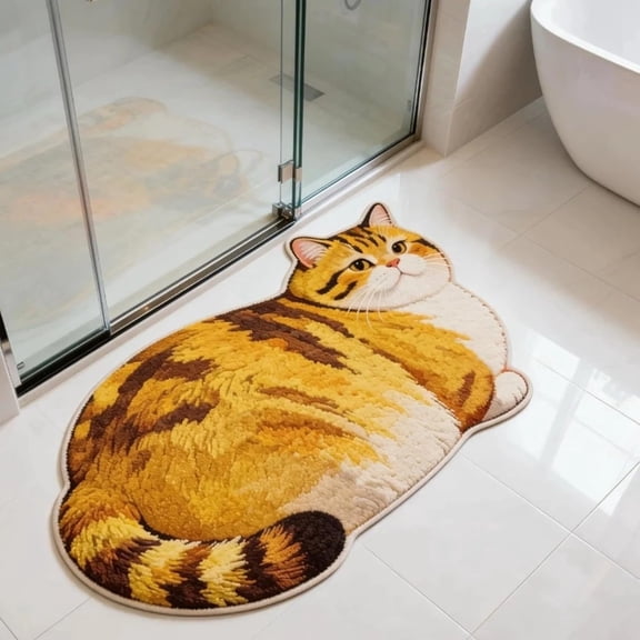 Cute Cat Shaped Bath Mat, Non Slip Quick Dry Absorbent Lightweight Floor Rug for Bathroom Shower Toilet Bedroom Kitchen(K)