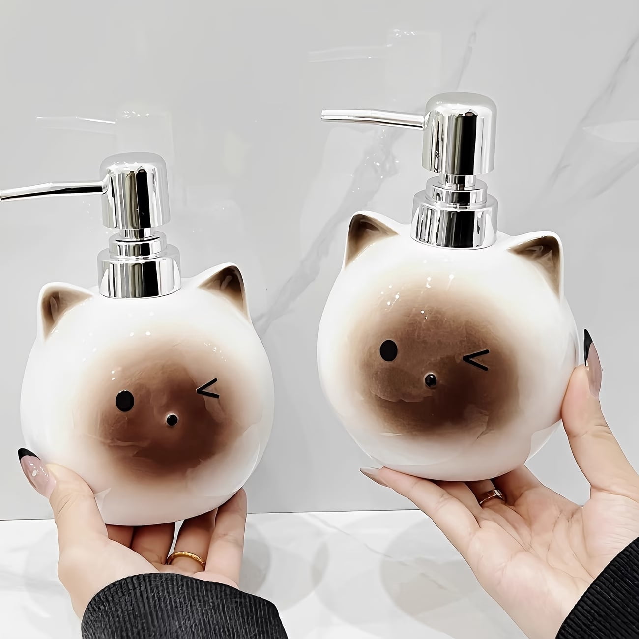 Cute Cat Shaped Ceramic Lotion Bottle - Easy Press Design for Hand Soap, Body Wash, Dish Soap, and Hotel Decor