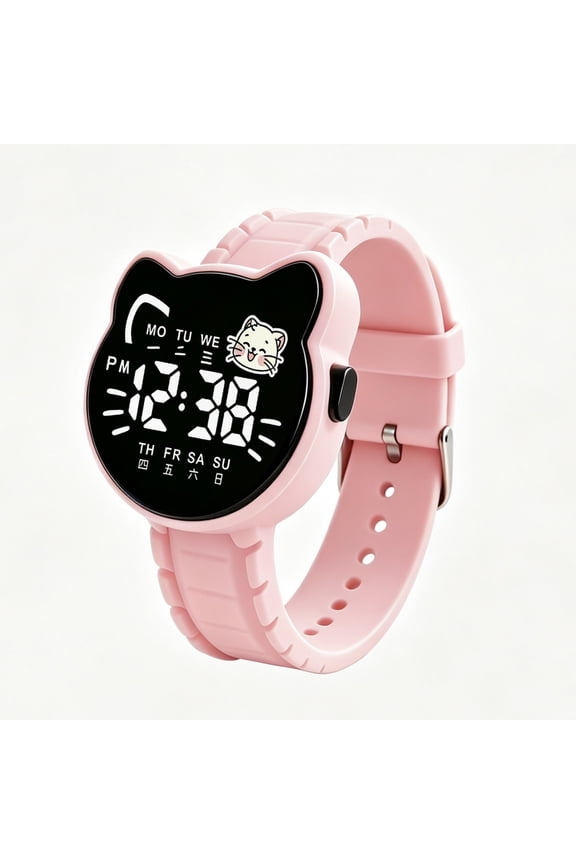 Cute Cat Shaped Digital Watch Backlight Silent Class Mode Soft Silicone Casual