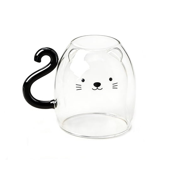 Cute Cat Shaped Double Wall Glass Cup - Borosilicate Coffee and Tea Mug for Breakfast, Office, and Outdoor Use - High Temperature Resistant Insulation, Fun Design and Practical Gift Idea