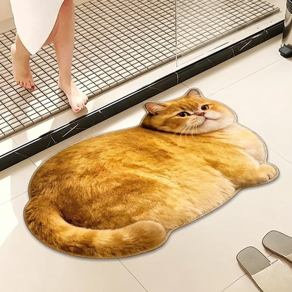 Cute Cat Shaped Floor Mat – Soft Non-Slip Absorbent Rug for Bathroom, Entryway & Balcony, Fluffy & Easy Clean