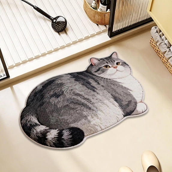Cute Cat Shaped Floor Mat – Soft Non-Slip Absorbent Rug for Bathroom, Entryway & Balcony, Fluffy & Easy Clean