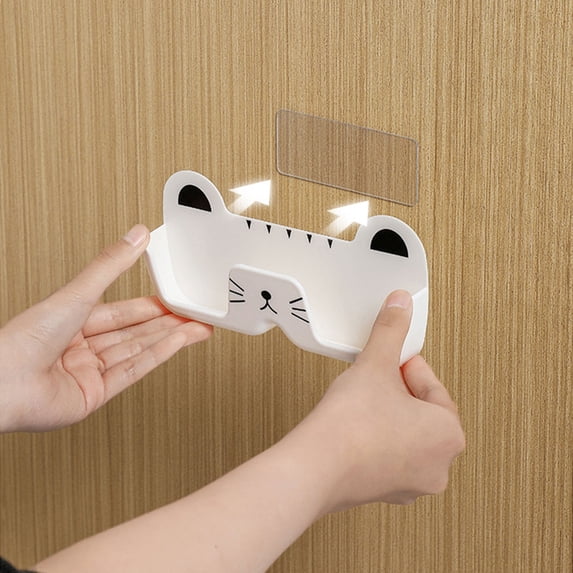 Cute Cat Shaped Glasses and Sunglasses Storage Box, Wall Mounted Eyewear Organizer Rack for Bathroom, Bedroom, Entryway, Hat and Accessory Holder White