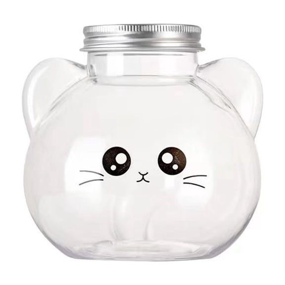 Cute Cat Shaped Portable Plastic Beverage Bottle, 16.9 oz Large Capacity, Two Cap Styles for Sealing and Drinking, Ideal for Milk Tea and Yogurt, Great for On-the-Go Use