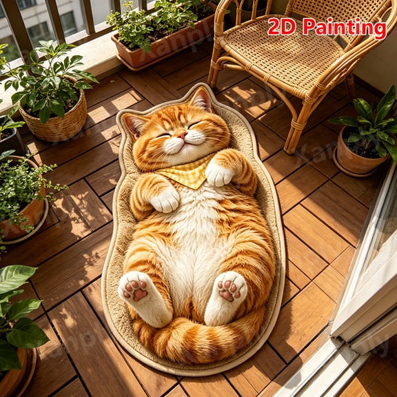 Cute Cat Shaped Rug, 2D Lying Cat Area Rug, Soft Fluffy Non-Slip Cat Bath Mat, Washable Funny Cat Floor Mat for Bedroom Bathroom Living Room, Cat Lovers Gifts