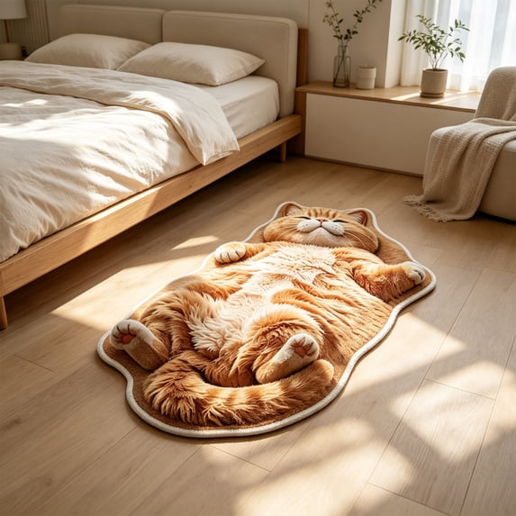 Cute Cat Shaped Rugs, Washable Soft Plush & Absorbent Floor Mat, Funny Cartoon Cat Carpet, For Entryway Rug Bathroom Tub, Shower Sink Kitchen Bedroom,D