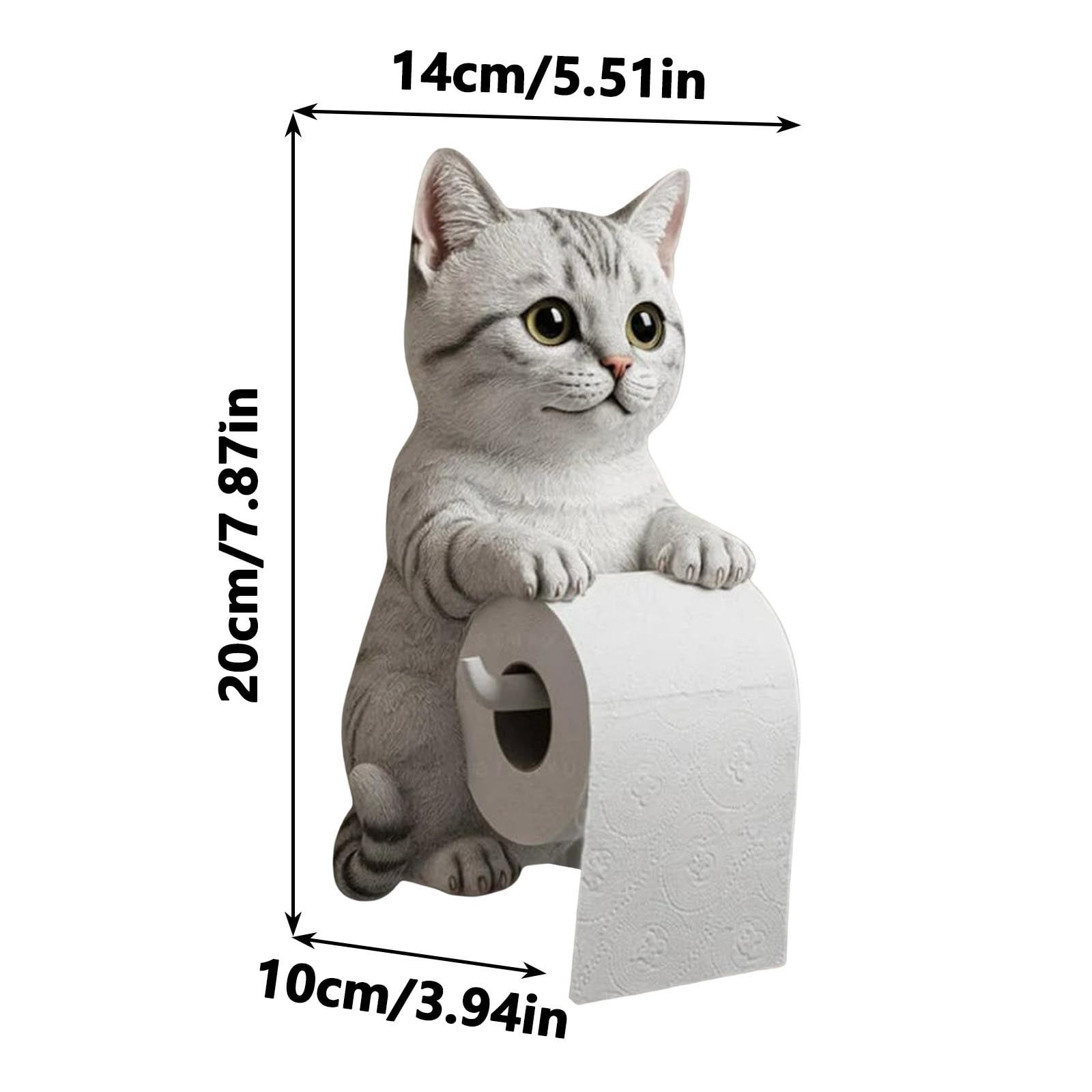 Cute Cat-Shaped Wall-Mounted Toilet Paper Holder | Realistic Gray Tabby ...