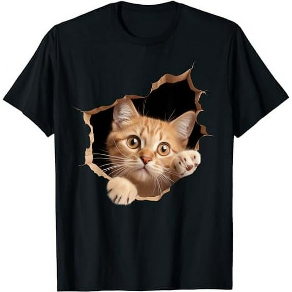 Cute Cat Shirt Cute kitten looks from torn fabric, Cats T-Shirt