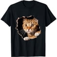 thumbnail image 1 of Cute Cat Shirt Cute kitten looks from torn fabric, Cats T-Shirt, 1 of 5