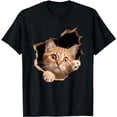 thumbnail image 1 of Cute Cat Shirt Cute kitten looks from torn fabric, Cats T-Shirt, 1 of 5