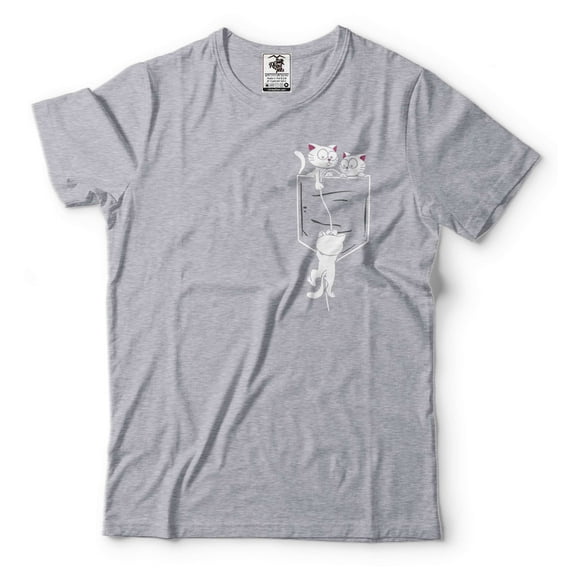 Cute Cat Shirts Cats In Pocket Shirt Cat Pocket Shirts Cat Owner Gifts Cat Lover Tees Cat Mom Shirt (3X-Large Grey)