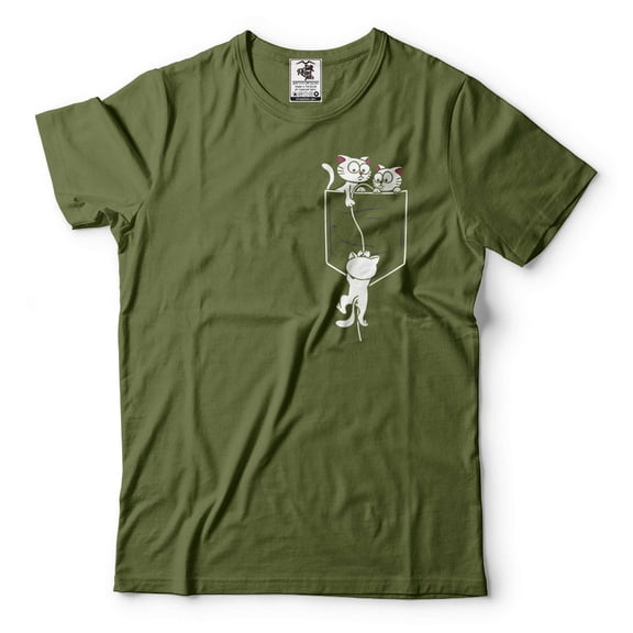 Cute Cat Shirts Cats In Pocket Shirt Cat Pocket Shirts Cat Owner Gifts Cat Lover Tees Cat Mom Shirt (Medium Military Green)