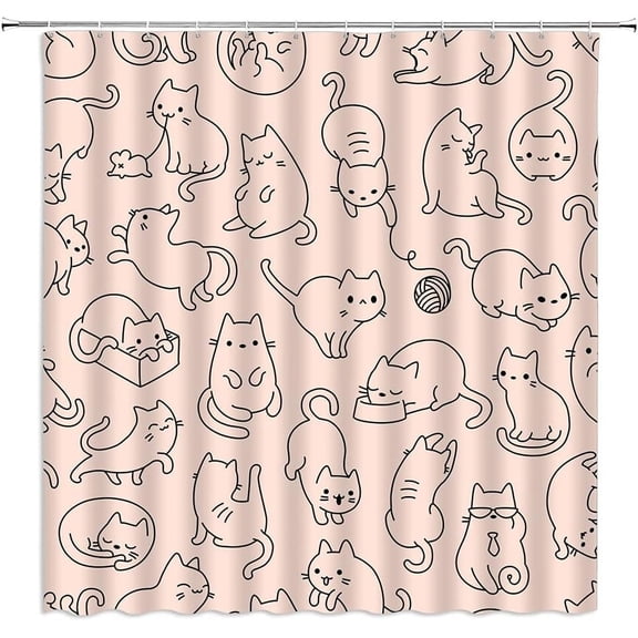 Cute Cat Shower Curtain Lovely Cartoon Kitty Cat Kitten Funny Colorful Animal Pattern for Pet Lovers Kids Girls Nursery Multicolor Hipster Abstract Fabric Bathroom Decor Curtain with Hooks