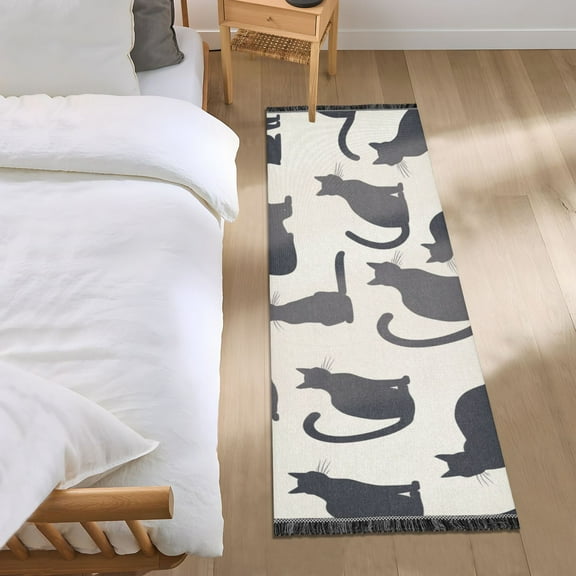 Cute Cat Silhouettes Runner Area Rug 2x6 Soft Non-Slip Washable Bedside Carpet for Hallway Bedroom Living Room Home Decor
