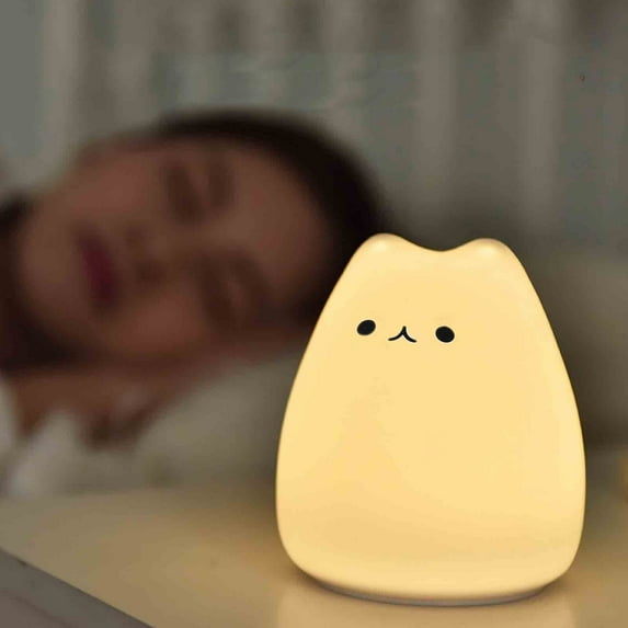 Cute Cat Silicone Night Light with Color-Changing LED, Portable Children's Bedside Atmosphere Lamp for Kids' Bedrooms and Decor