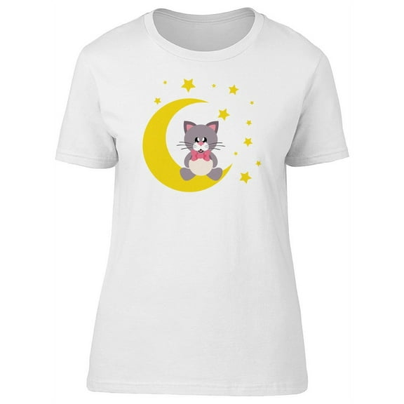 Cute Cat Sitting On The Moon T-Shirt Women -Image by Shutterstock, Female Small