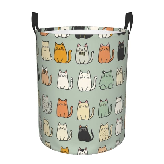 Cute Cat Sketch Laundry Hamper Small Storage Basket/Toy Organizer/Dirty Clothes Bucket