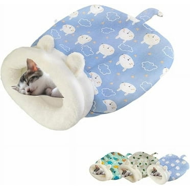 Cute Cat Sleeping Bag Indoor Self-heating Cat Cave Bed Comfortable Cat Winter Sleeping Bag with Cover Cat Bed Suitable for Kittens (Blue)