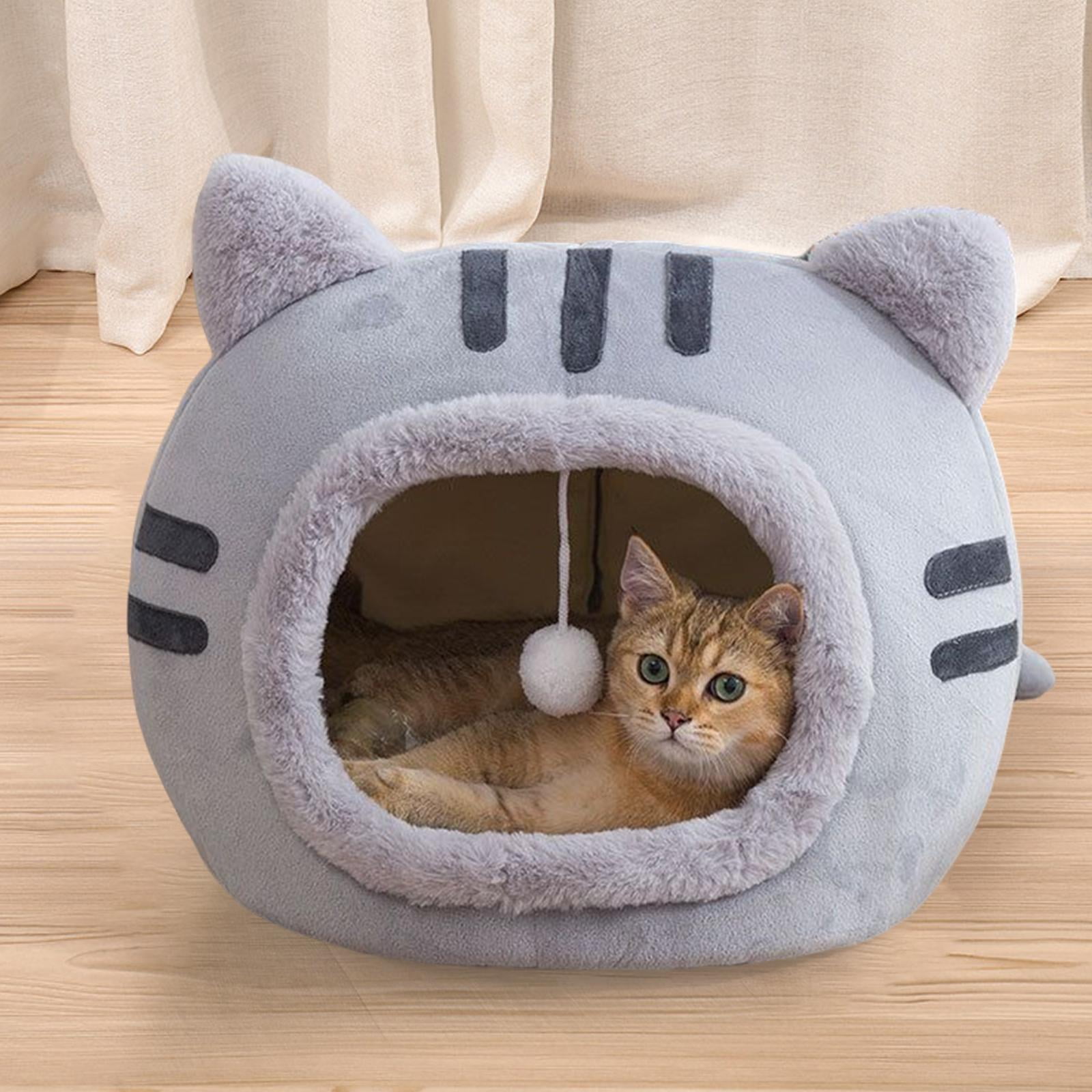 Cute Cat Sleeping Bed Semi Closed Small Dog Bed Bottom Hut Warm Puppy Kennel Basket Kitten House for Kitty Small Medium Large Dogs gray M