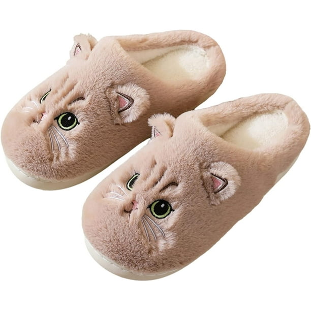 Cute Cat Slippers for Women, Fuzzy Fluffy Faux Fur Animal House