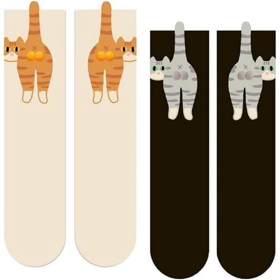 Cute Cat Socks with Balls, Cute Cotton Novelty Funny Animal Fun Crew Socks, Cats Print Thin Sock for Cat Lovers Gifts Color Mixing