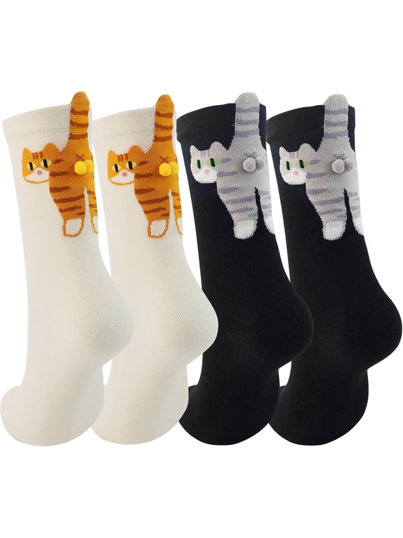 Cute Cat Socks with Balls, Women's 3D Novelty Funny Animal Cat Cotton Crew Socks for Women Cats Lovers Gift