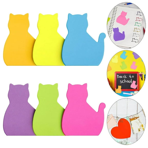 Cute Cat Sticky Notes Self-Adhesive Removable Shaped Memo Pads Super Sticky Stationery for Office Home Organization and Reminders