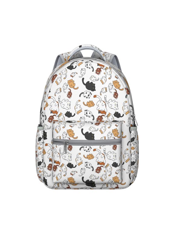 Cute Cat Student School Backpack with Cartoon and Adorable Cat Print Artistic Pattern Hand-drawn Watercolor Design
