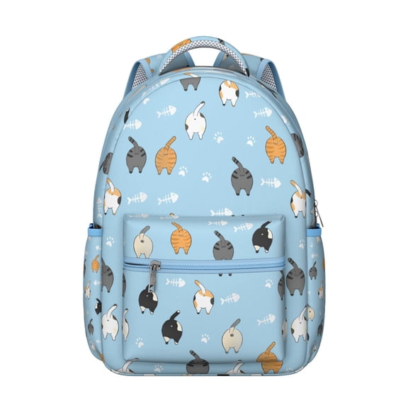 Cute Cat Student School Backpack with Cartoon and Adorable Cat Print Artistic Pattern Hand-drawn Watercolor Design