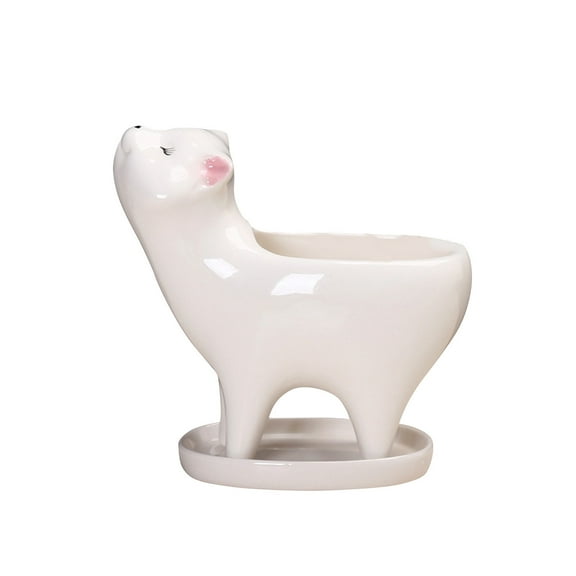 Cute Cat Tail Ceramic Succulent Planter – Cartoon Style Cactus Flower Pot for Home, Office, Balcony Decoration