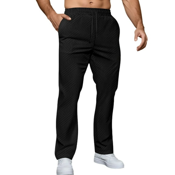 Fgnfyis Europe and The United States Men's New Casual Jacquard Drawstring Loose Casual Solid Color Pockets Sports Pants Men Mens Pants Black S